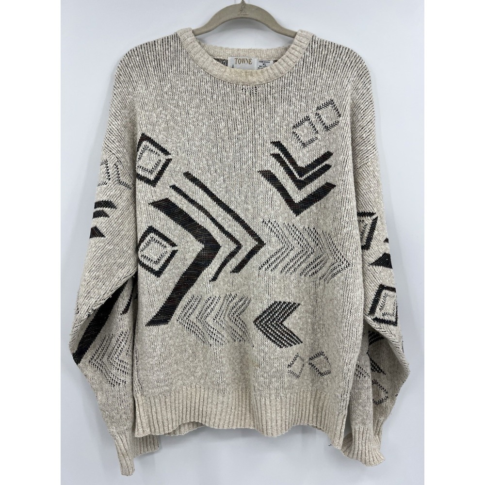 Vintage London Fog Towne Cotton Sweater Size XL Geometric USA Made